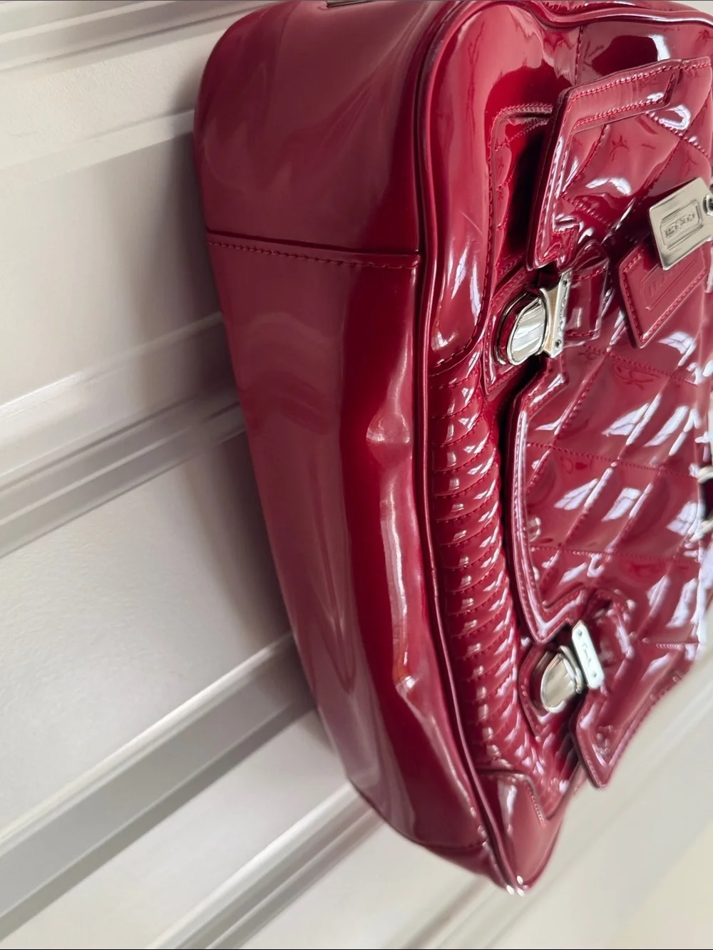 Coach Poppy Quilted Patent Red Satchel with Silver Hardware